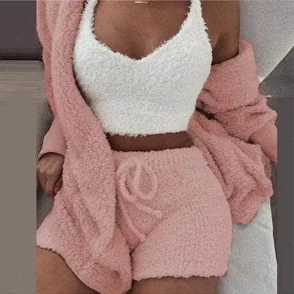 Fluffy Pajamas Women Casual Sleepwear Tank Top and Shorts