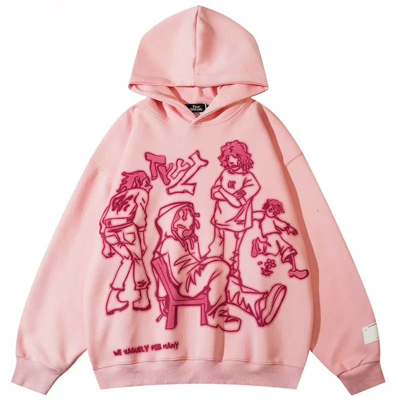 Men Streetwear Pink Hoodie Sweatshirt