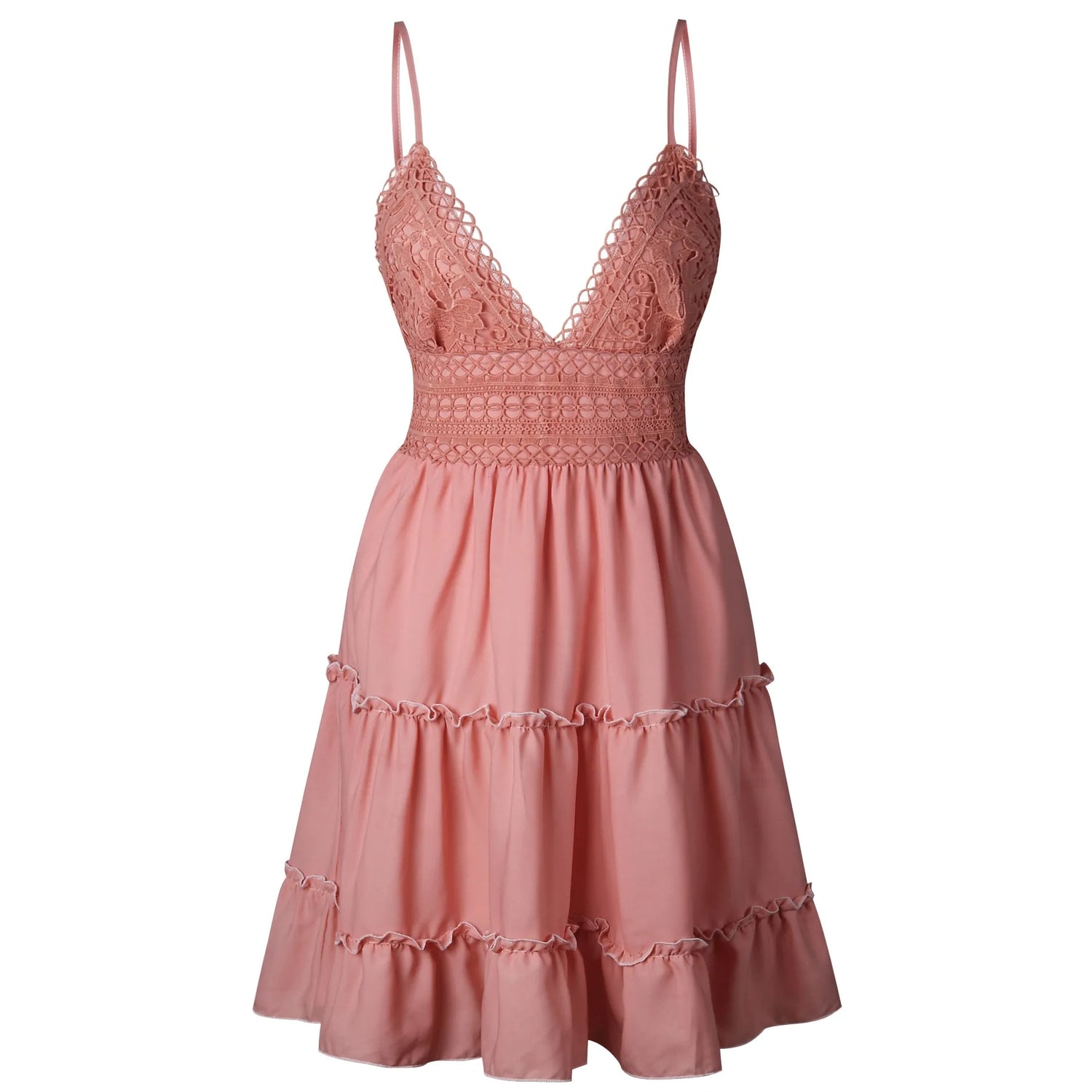 V Neck  Lace Sleeveless  Spaghetti Strap Dress