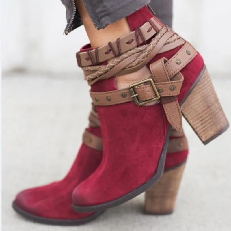 Buckle Strap Heels Ankle Boots