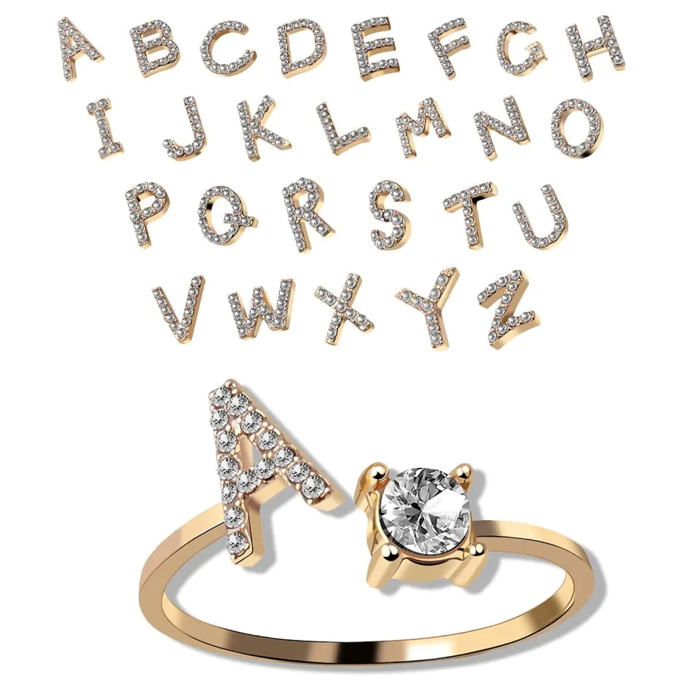 Initial Letter Rings for Women: Adjustable A-Z Fashion Jewelry Gift