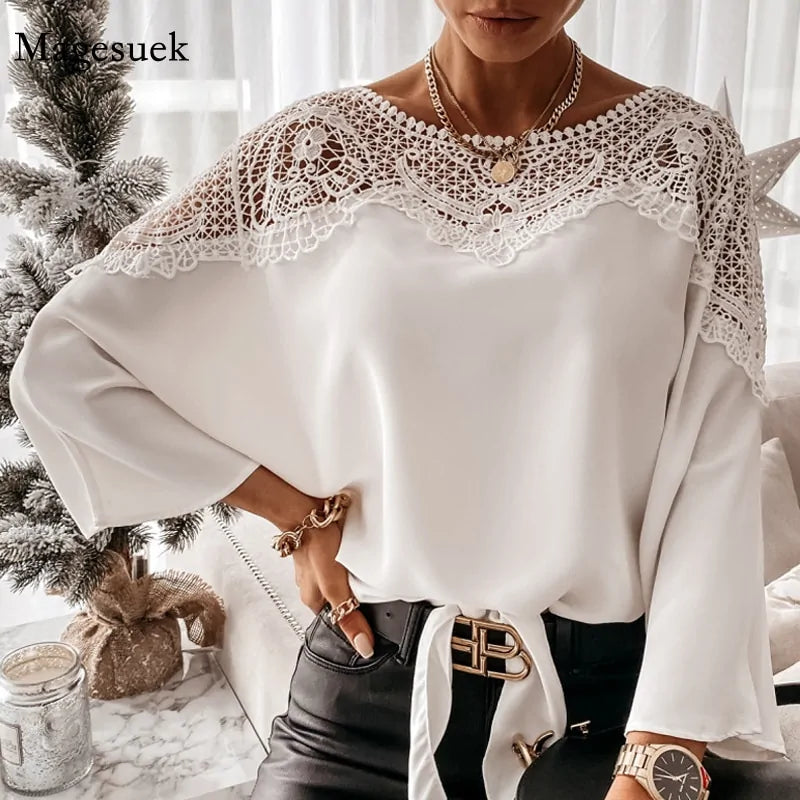 Autumn Crochet Embroidery Lace Blouses - Vintage Plus Size Women&