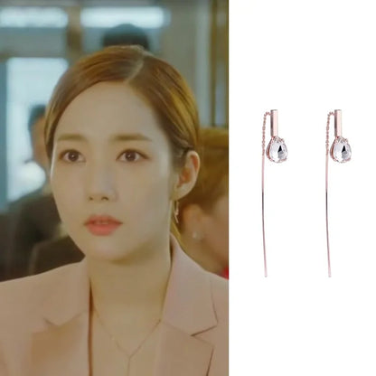 MENGJIQIAO 2019 Korean TV Star Crystal Tassel Drop Earrings for Women Party Jewelry