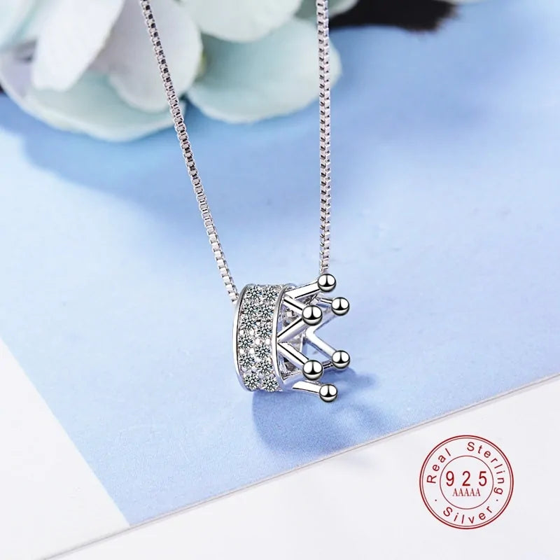 Princess Crown CZ Pendant Necklace: Unique Fine Jewelry for Women