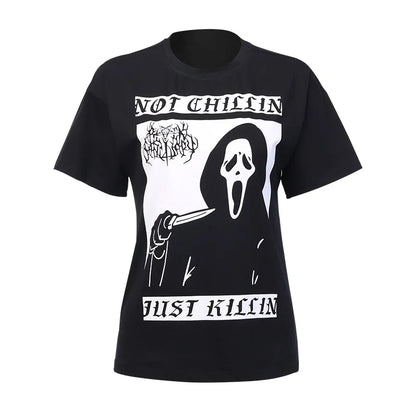 Gothic Dark Punk Loose Black T-shirts Women