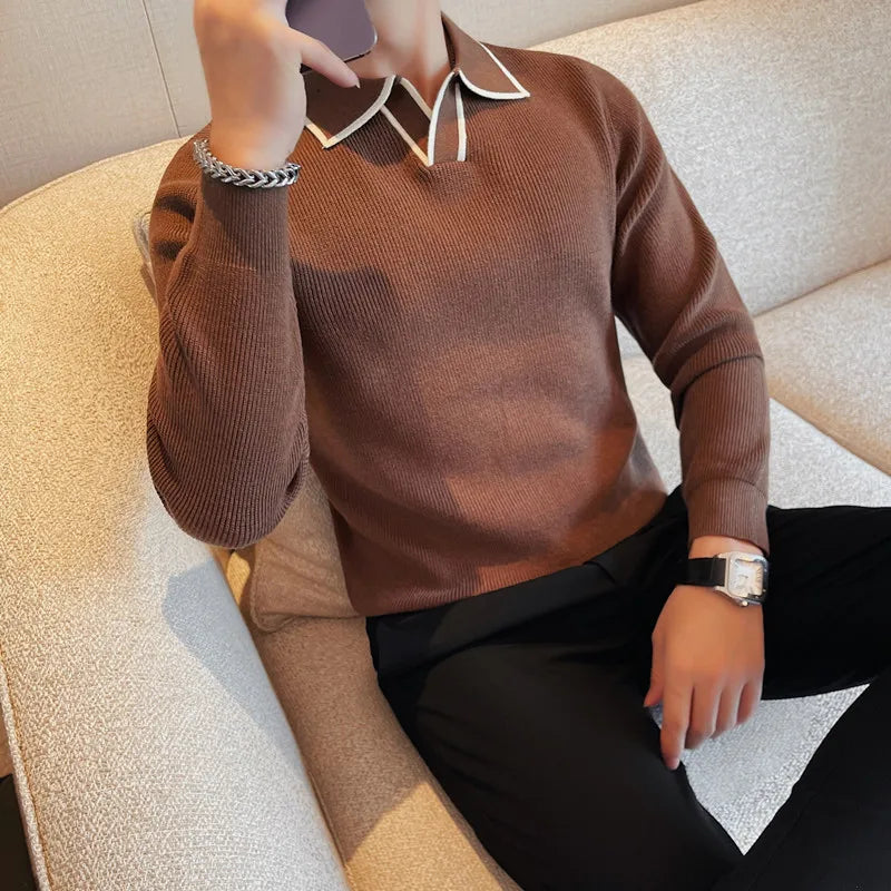 Brand Clothing Men Warm in Winter Lapel Knitted