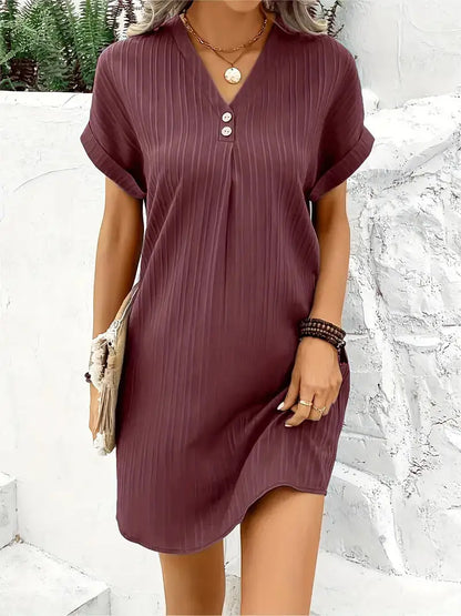 Elegant Two Buttons V-Neck Pullover Dress