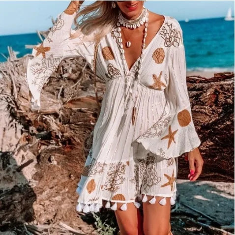 Long Sleeve V-Neck Bohemian Dress