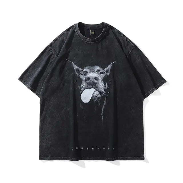 Men Gothic T-shirts Hip Hop Streetwear Letter Dog