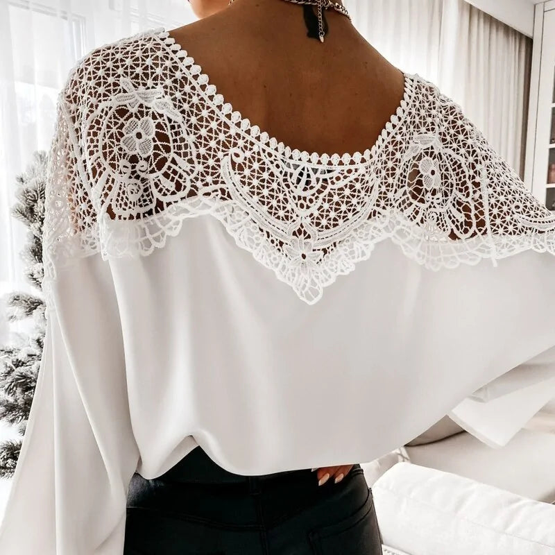 Autumn Crochet Embroidery Lace Blouses - Vintage Plus Size Women&