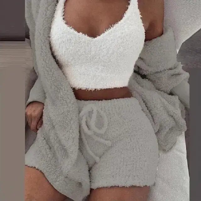 Fluffy Pajamas Women Casual Sleepwear Tank Top and Shorts