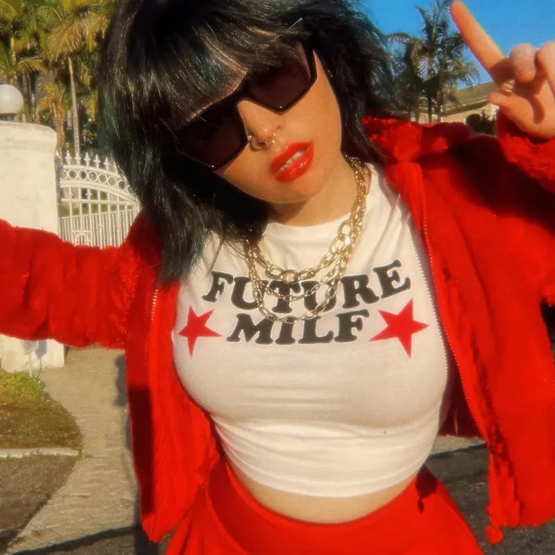 90s FUTURE MILF Stars Print T-shirts