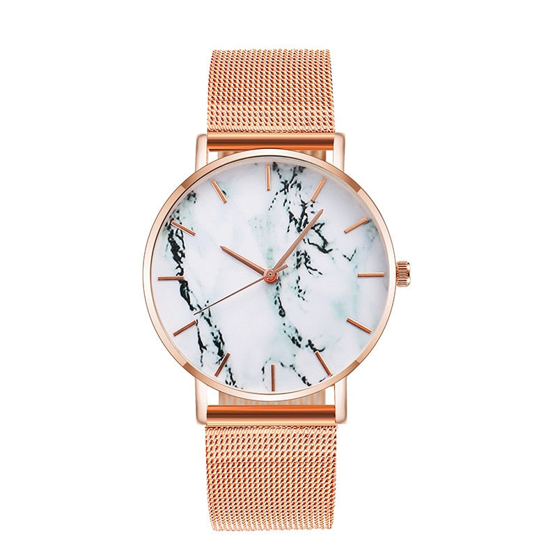 Rose Gold Mesh Band Marble Luxury Watch