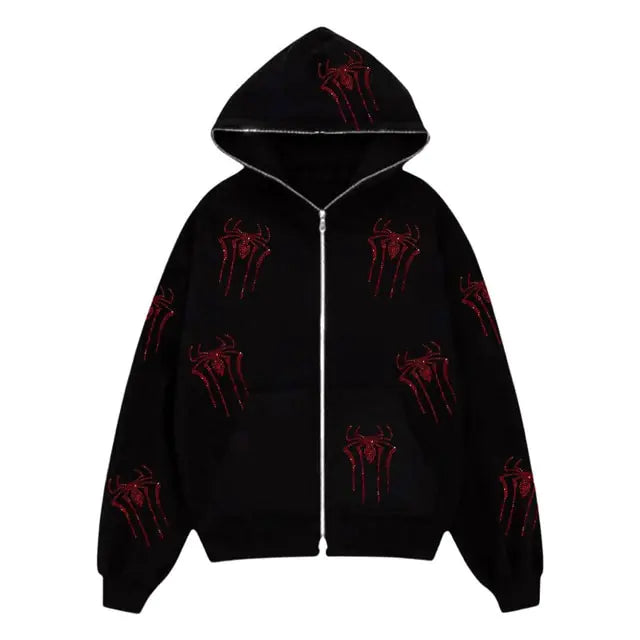 Skeleton Rhinestones Off White Full Zip Hoodie Men/Women Tops