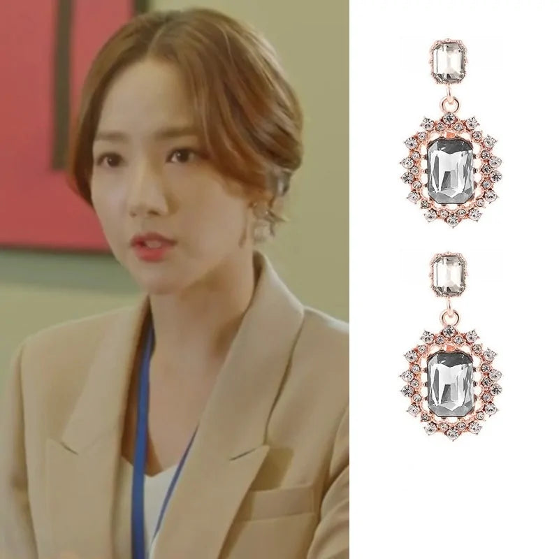 MENGJIQIAO 2019 Korean TV Star Crystal Tassel Drop Earrings for Women Party Jewelry