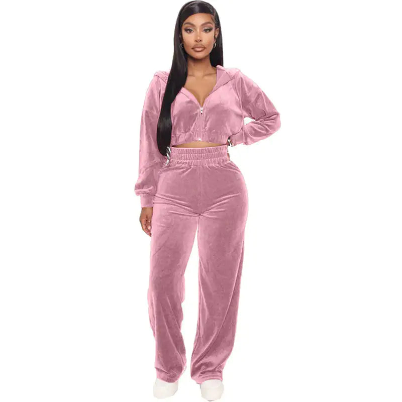 Solid Velvet Two Piece Sets Women