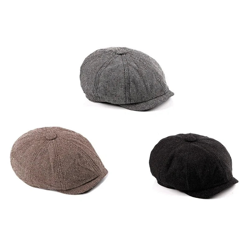 Men British Style Octagonal Hats Winter