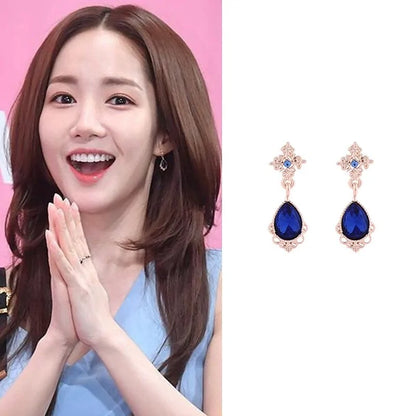 MENGJIQIAO 2019 Korean TV Star Crystal Tassel Drop Earrings for Women Party Jewelry