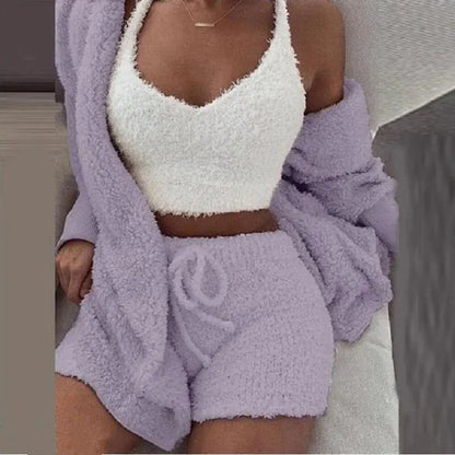 Fluffy Pajamas Women Casual Sleepwear Tank Top and Shorts