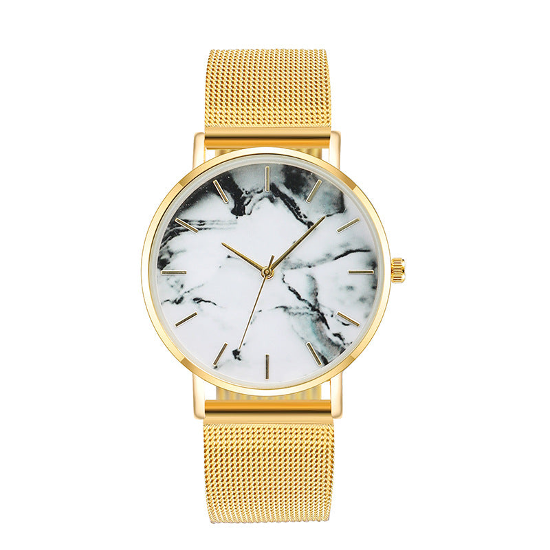 Rose Gold Mesh Band Marble Luxury Watch