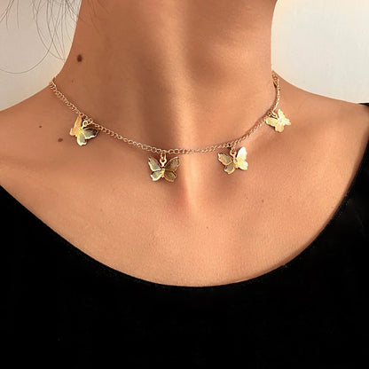 Gold Chain Butterfly Pendant Choker Necklace: Bohemian Beach Jewelry