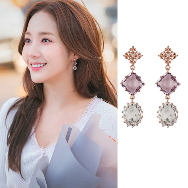 MENGJIQIAO 2019 Korean TV Star Crystal Tassel Drop Earrings for Women Party Jewelry