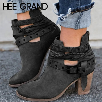 Buckle Strap Heels Ankle Boots